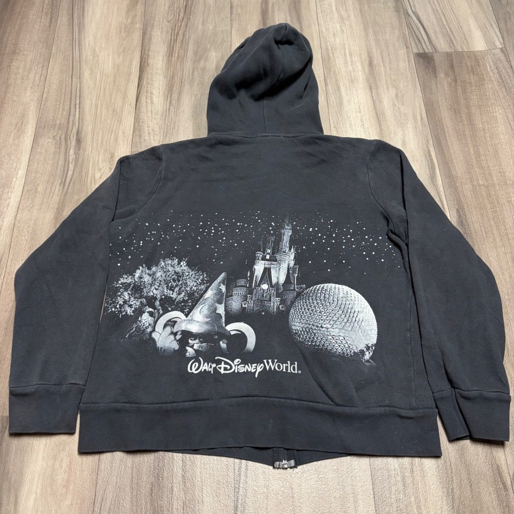 Disney Parks Walt Disney World Full Zip Hoodie Black Graphic Sweatshirt XL